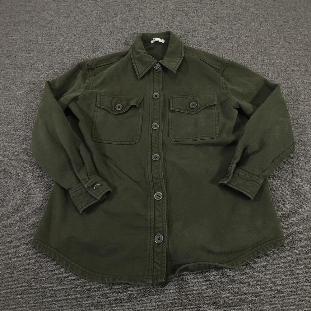 Good American Jacket Womens 1/2 Green Cotton Twill Shirt Shacket Military
